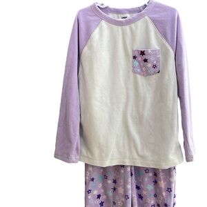 LANDS END UEC Size 8 White Purple Stars Fuzzy Cozy Warm Pajama Set 🌟 Fleece